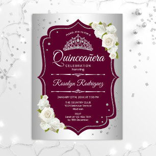 Invitation Quinceanera - Bourgogne argentée