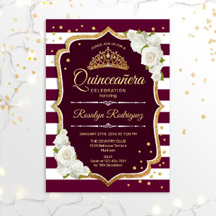 Invitation Quinceanera - Bourgogne d'or