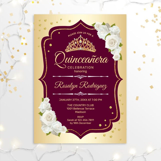 Invitation Quinceanera - Bourgogne d'or (Créateur téléchargé)