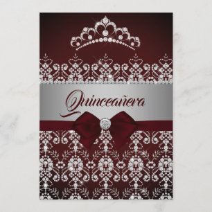 Invitation Quinceanera Bourgogne étincelle Diamond Tiara Bow