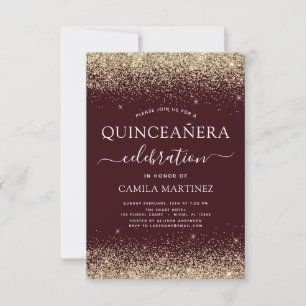 Invitation Quinceanera Bourgogne Or Parties scintillant moder