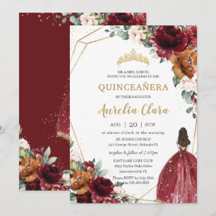 Invitation Quinceañera Bourgogne rouille rouille rouille Flor