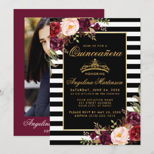 Invitation Quinceanera Bourgogne - Tirures florales de la Cou