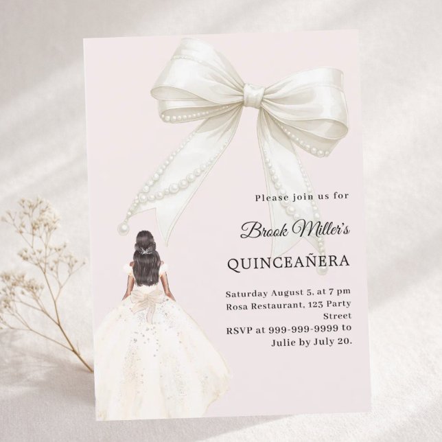 Invitation Quinceanera bow ivory dress blush pink (Créateur téléchargé)