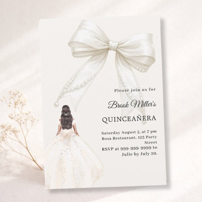 Invitation Quinceanera bow ivory dress cream luxury (Créateur téléchargé)
