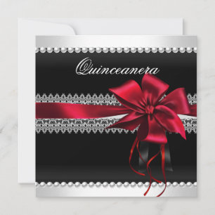 Invitation Quinceanera Bow rouge noir Pearl Lace Diamond