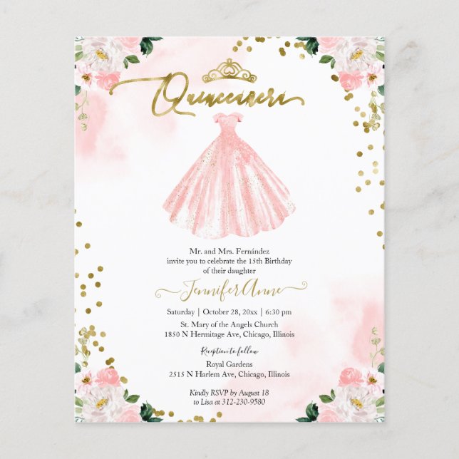 Invitation Quinceañera Budget Floral Bilingue (Devant)