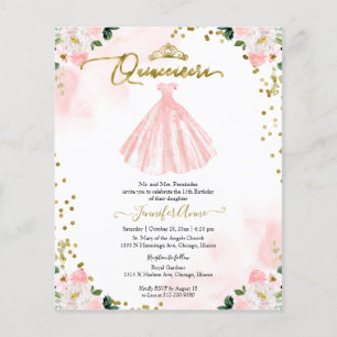 Invitation Quinceañera Budget Floral Bilingue