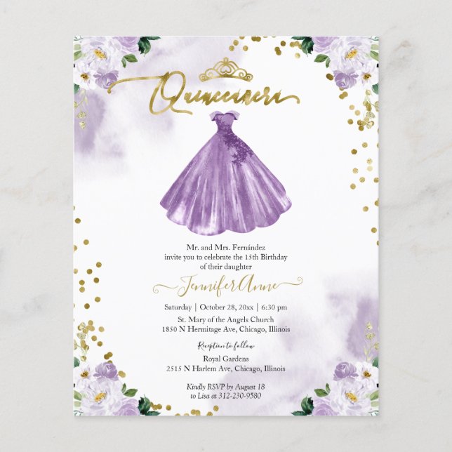 Invitation Quinceañera Budget Floral Bilingue (Devant)