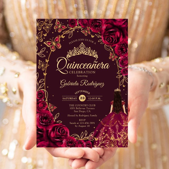 Invitation Quinceanera Burgundy Gold (Créateur téléchargé)