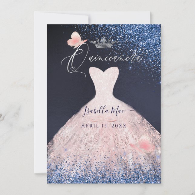 Invitation Quinceanera Butterfly Blush Parties scintillant Go (Devant)