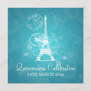 Invitation Quinceañera Celebration Party Romantic Paris Blue