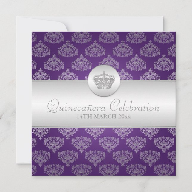 Invitation Quinceañera Celebration Party Royal Crown Purple (Devant)
