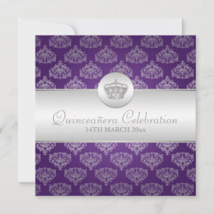 Invitation Quinceañera Celebration Party Royal Crown Purple