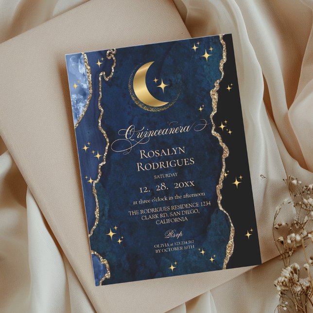 Invitation Quinceañera Céleste Étoiles de Minuit Lune (Créateur téléchargé)