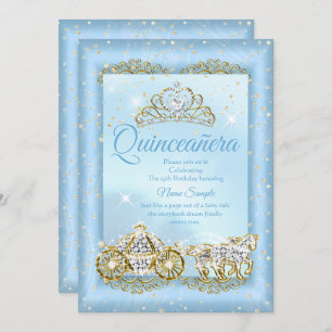 Invitation Quinceanera Cendrillon bleu conte de fées Carriage