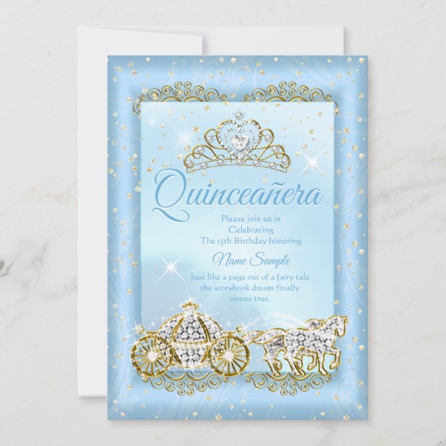 Invitation Quinceanera Cendrillon bleu conte de fées Carriage (Devant)