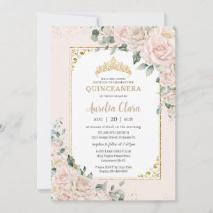 Invitation Quinceañera Champagne Blush Ivory Floral Gold