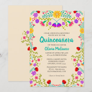 Invitation Quinceanera Champagne Fleurs mexicaines Anniversai