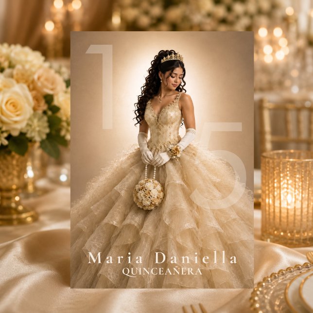 Invitation Quinceañera Champagne Or Ivory (Créateur téléchargé)