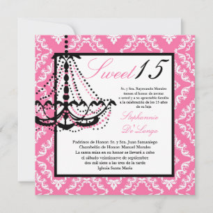 Invitation Quinceanera, chandelier rose 5x5
