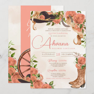 Invitation Quinceañera Charro Floral de rose rose rose de l'o