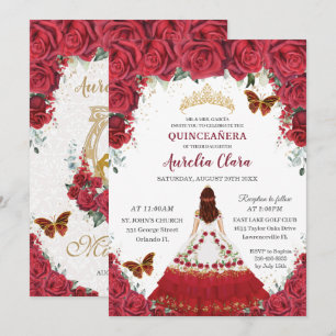 Invitation Quinceañera Charro Rouge Floral Princess Horse Cha