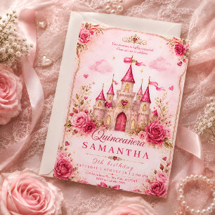 Invitation Quinceañera Château Princesse Rose