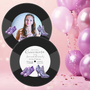 Invitation Quinceañera Chaussures Vinyl Record Photo Violet
