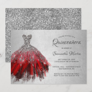 Invitation Quinceanera Chic Red Robe Parties scintillant soir