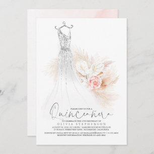 Invitation Quinceañera Chic Silver Pampas Grass 15e anniversa