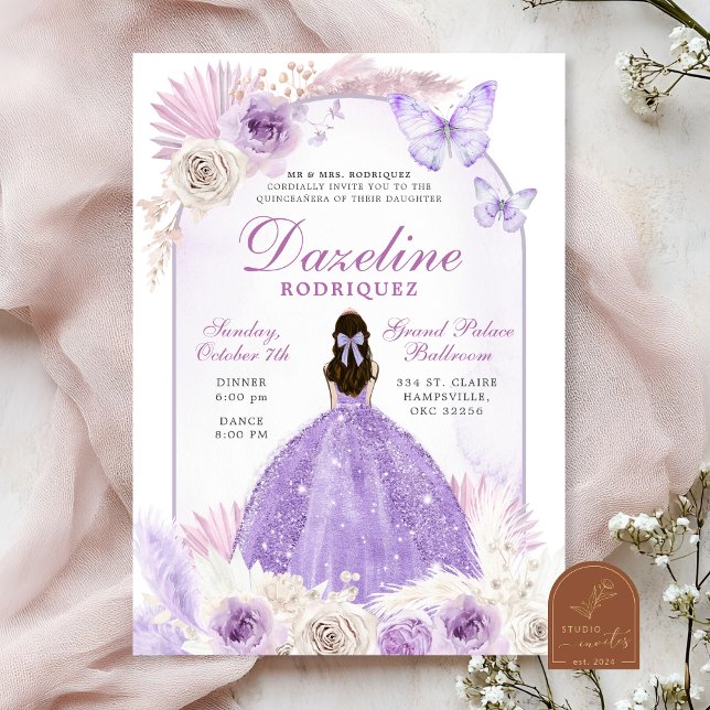 Invitation Quinceanera chic violet Boho (Créateur téléchargé)