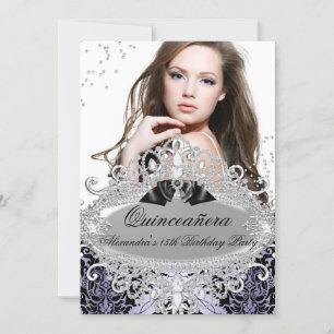 Invitation Quinceanera Chic Violet Damas Diamant Bijou Photo