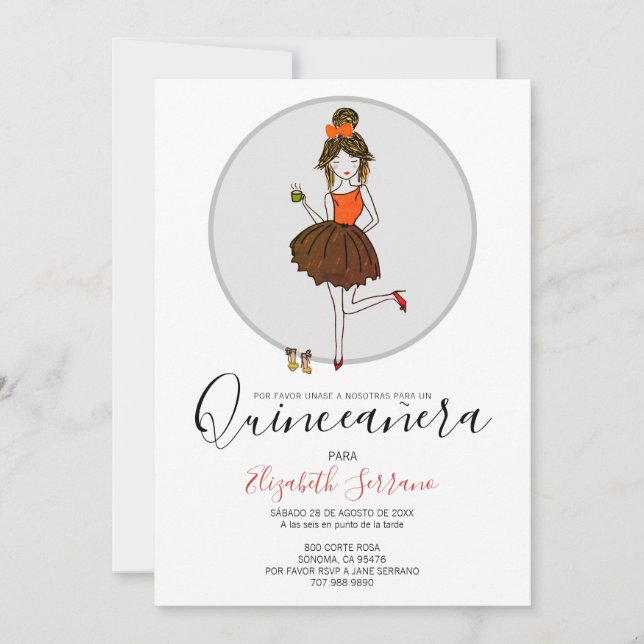 Invitation Quinceanera Chica en vestido de fiesta invitación (Devant)