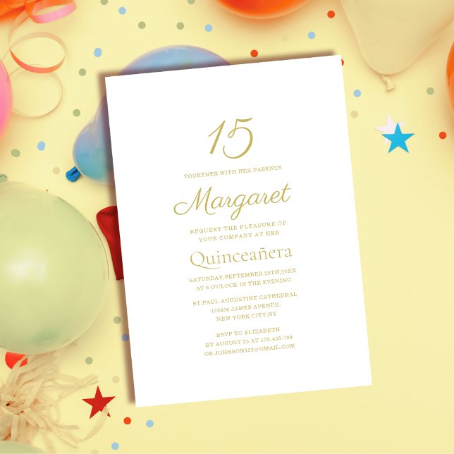 Invitation quinceañera classique blanc et doré (Créateur téléchargé)