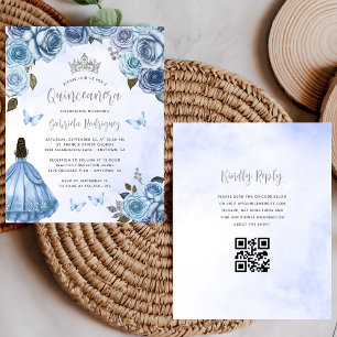 Invitation Quinceañera Code QR Floral Bleu Budget