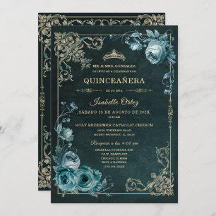 Invitation Quinceañera Color Esmeralda y oro