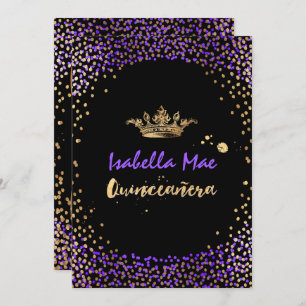 Invitation Quinceanera/Confetti/Neon Purple/Princesse/Couronn