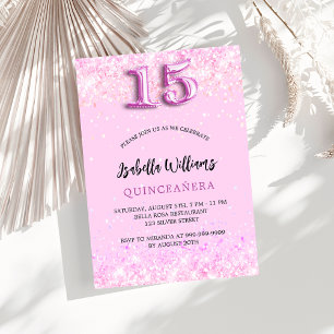 Invitation Quinceanera confetti rose fille soirée luxe