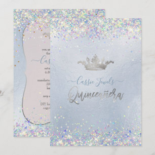 Invitation Quinceanera Confettis Iridescents + Couronne de Pr