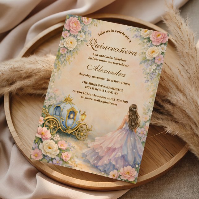 Invitation Quinceañera Conte de Fée Carrosse Enchanté (Créateur téléchargé)