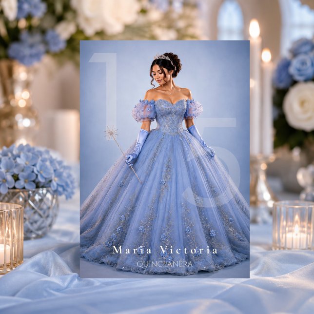 Invitation Quinceañera Conte de Fées Argent Bleu Clair (Créateur téléchargé)