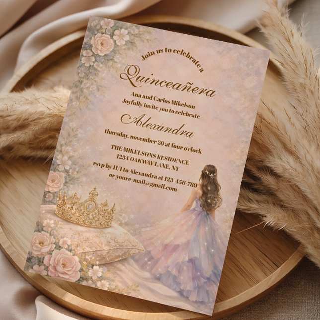 Invitation Quinceañera Conte de Fées Couronne Dorée (Créateur téléchargé)