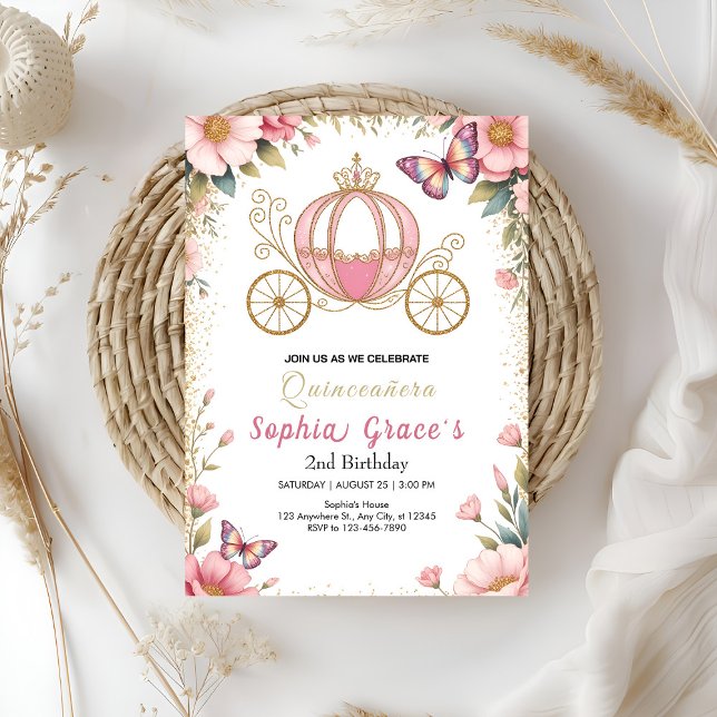 Invitation Quinceañera Conte de Fées Rose (Créateur téléchargé)