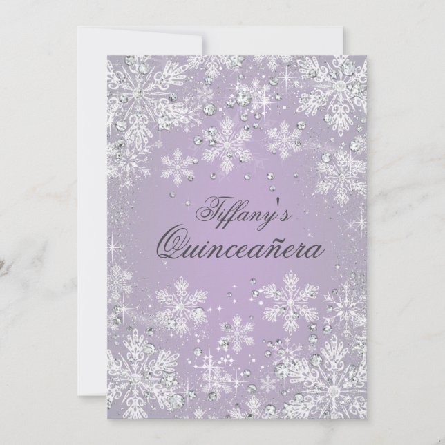 Invitation Quinceañera Contes de Fées Hivernal Flocon de Neig (Devant)