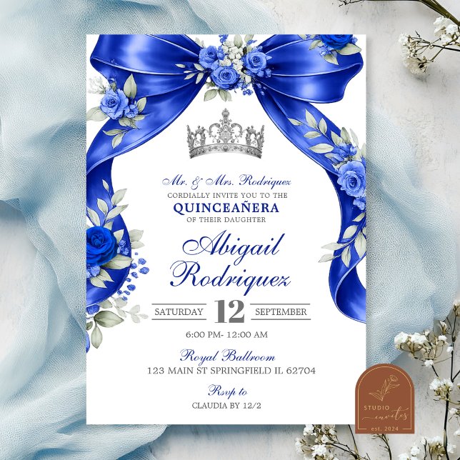 Invitation Quinceañera Coquette bleu marine (Créateur téléchargé)