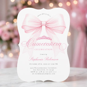 Invitation Quinceañera Couronne à Ruban Rose