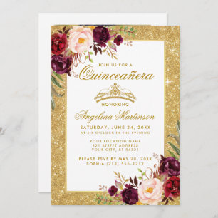 Invitation Quinceanera Couronne Bourgogne Parties scintillant