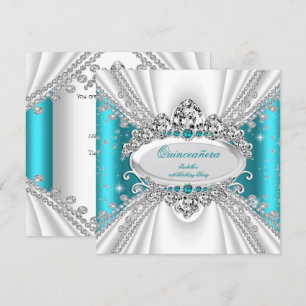 Invitation Quinceanera Couronne de Princesse 15 Ans Turquoise