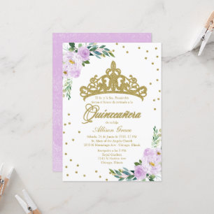 Invitation Quinceañera Couronne espagnole or Lilas